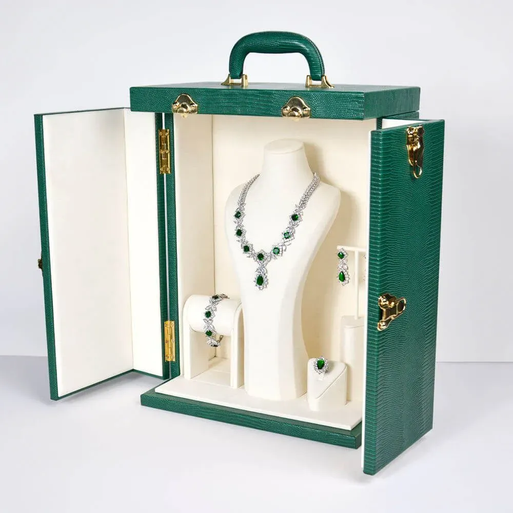 Custom Green Wood Jewlery Travel Case Jewelry Box With Drawers