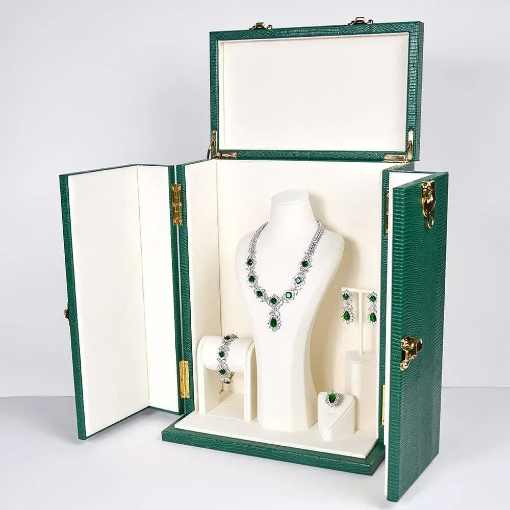 Custom Green Wood Jewlery Travel Case Jewelry Box With Drawers