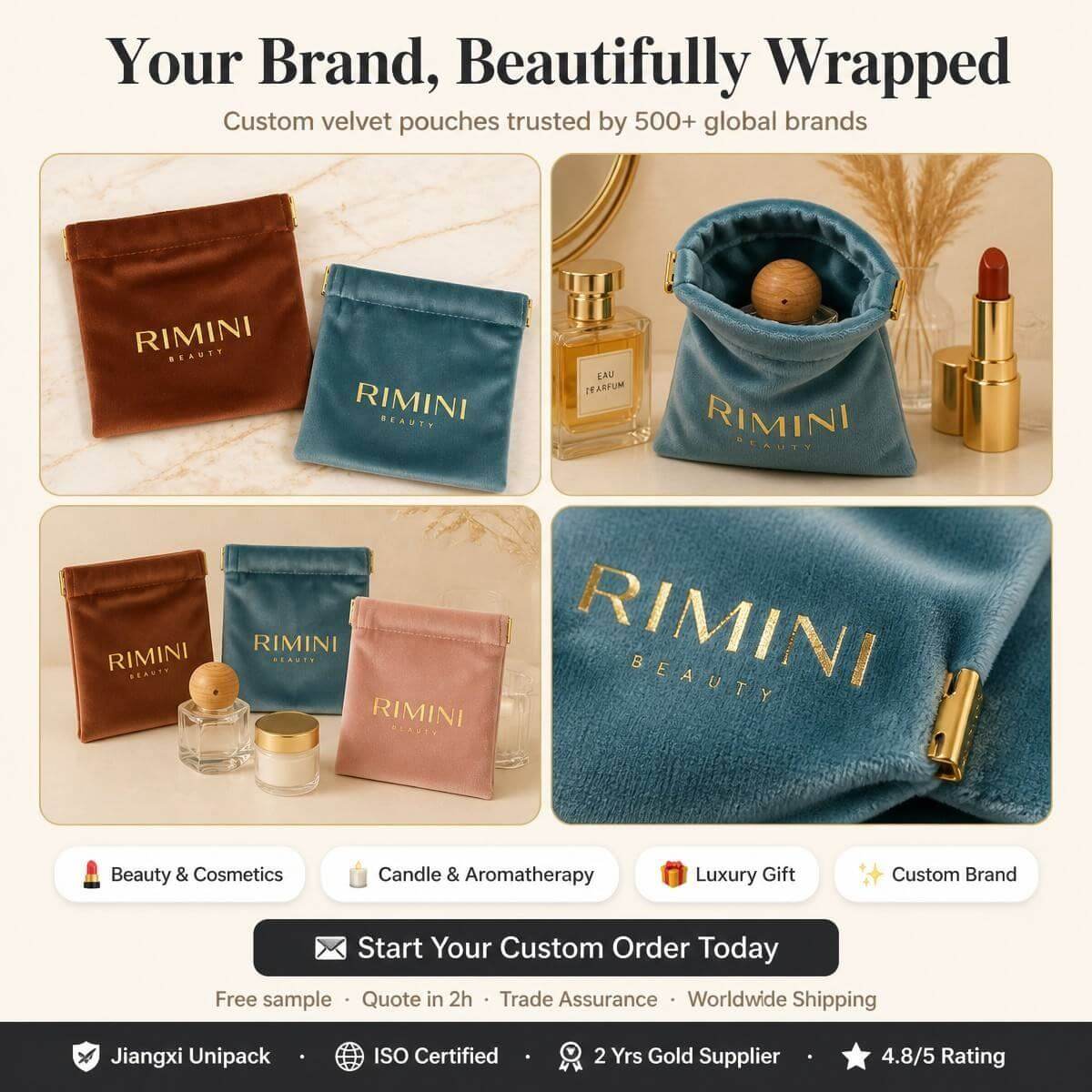 Custom Logo Velvet Drawstring Jewelry Pouch Wholesale