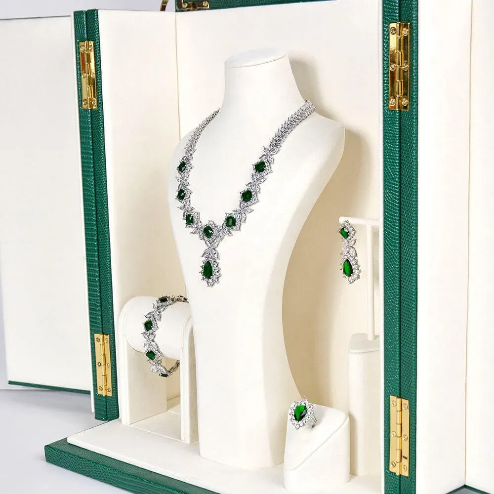 Custom Green Wood Jewlery Travel Case Jewelry Box With Drawers