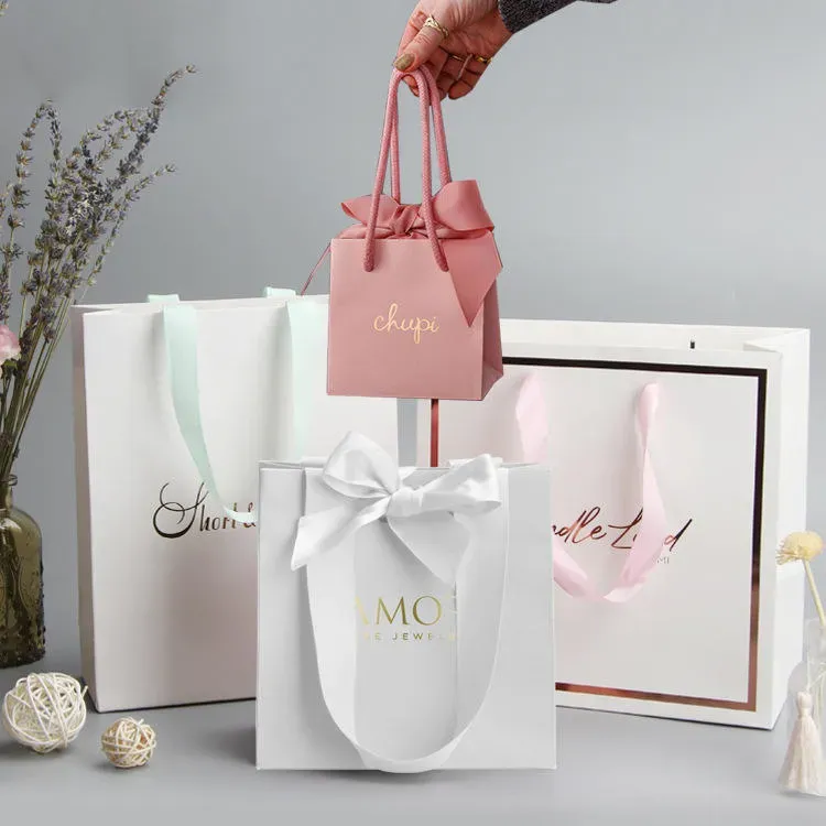 Custom Black Cardboard Jewelry Paper Bag With Logo