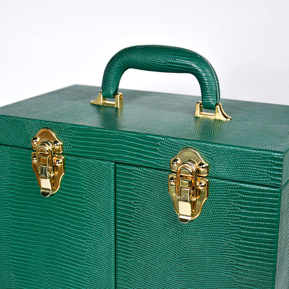Custom Green Wood Jewlery Travel Case Jewelry Box With Drawers